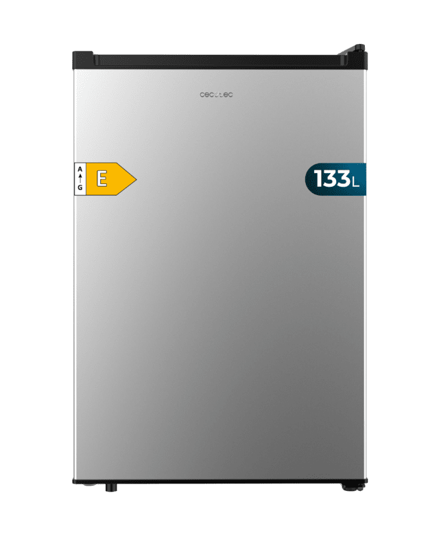 Cecotec Bolero CoolMarket TT 133 L Inox Mini frigorífico inox de 83 5 cm de alto y 55 1 cm de ancho con capacidad de 133L clase energética E Crisper Box Luz LED interior función defrost y control temperatura mecánico. Mini f