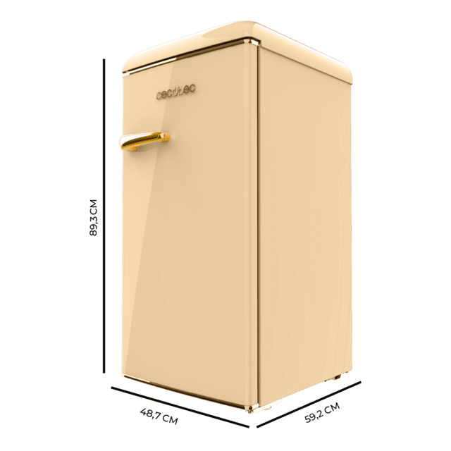 Cecotec Bolero CoolMarket TT Origin 95 Beige E Mini frigorífico retro beige de 89 cm de alto y 49 cm de ancho con capacidad de 95L clase energética E Icebox y tirador cromado. Mini frigorífico  2025