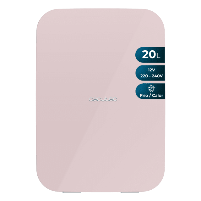 Cecotec Bolero MiniCooling 20L Bahamas Pink Frigorífico con funcionamiento 12V-220V compatible con coches y caravanas función enfriamiento y calentamiento rango temperatura de 7 a 65 ºC y transporte fácil. Mini frigorífico