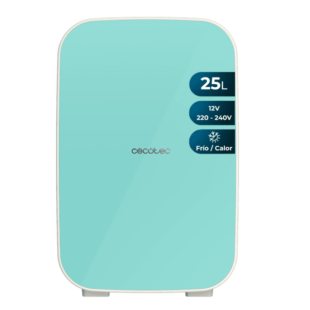 Cecotec Bolero MiniCooling 25L Bahamas Mint Frigorífico con funcionamiento 12V-220V compatible con coches y caravanas función enfriamiento y calentamiento rango temperatura de 7 a 65 ºC y transporte fácil. Mini frigorífico