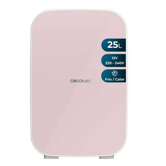 Cecotec Bolero MiniCooling 25L Bahamas Pink Frigorífico con funcionamiento 12V-220V compatible con coches y caravanas función enfriamiento y calentamiento rango temperatura de 7 a 65 ºC y transporte fácil. Mini frigorífico
