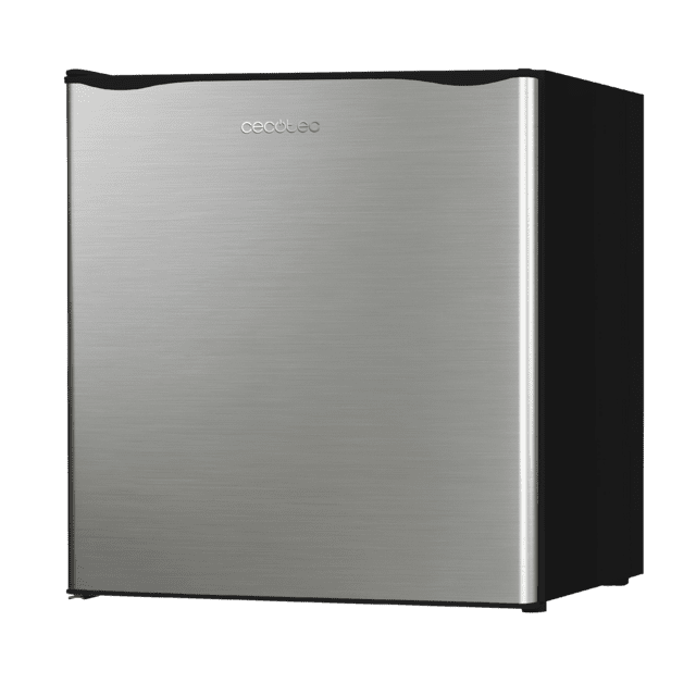 Cecotec GrandCooler 20000 SilentCompress Inox E Mini Frigorífico acero inoxidable compartimento congelador interior capacidad de 46 Litros 47 de ancho y 48.5 cm de alto puerta reversible funcionamiento cíclico clase energétic Limitado a 3 días