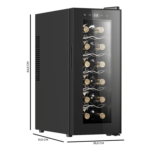 Cecotec Bolero GrandSommelier 1250 CoolCrystal Vinoteca Bodega con capacidad de 12 botellas y enfriamiento termoeléctrico. Temperatura regulable y luz LED interior Vinoteca 12 botellas Ahorra y exporta