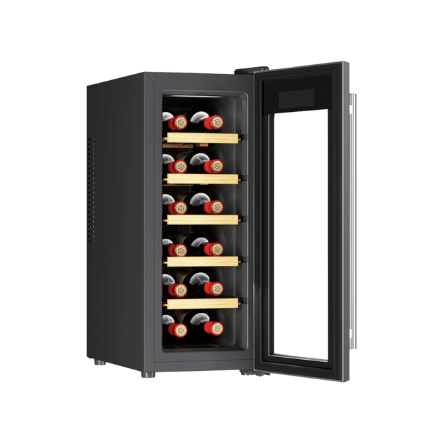 Cecotec Bolero GrandSommelier 1270 CoolWood Bodega con capacidad de 12 botellas y enfriamiento termoeléctrico. Temperatura regulable y luz LED interior Vinoteca Libre de impuestos