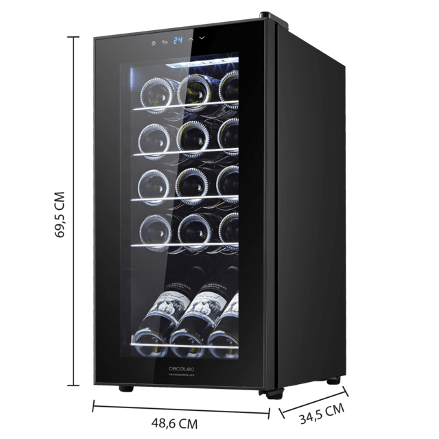 Cecotec Bolero GrandSommelier 1550 Black Compressor Vinoteca en negro de 15 botellas de capacidad con sistema compresor de enfriamiento temperatura regulable entre 5-18ºC y panel de control táctil. Vinoteca Descuentos del mes