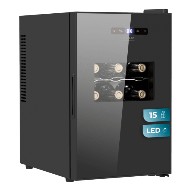 Cecotec Bolero GrandSommelier 1550 CoolCrystal Bodega puesta a temperatura de 15 botellas de capacidad con sistema termoeléctrico de enfriamiento que garantiza un alto rendimiento. Temperatura regulable y luz LED interior. Bode Oferta exclusiva