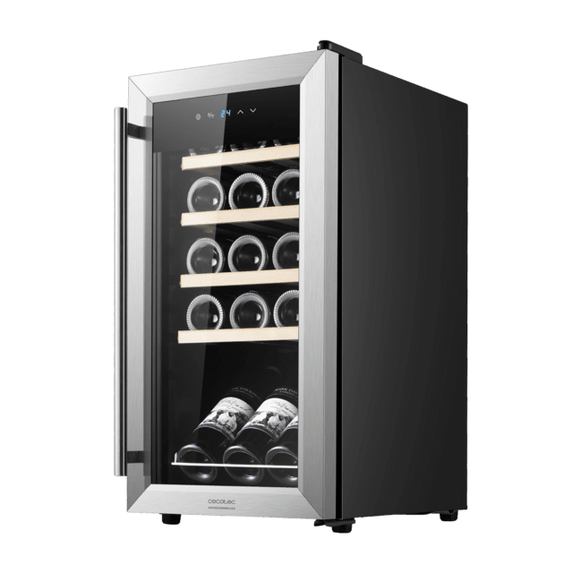 Cecotec Bolero GrandSommelier 1550 Inox Compressor Vinoteca con puerta y tirador inox de 15 botellas de capacidad con sistema compresor de enfriamiento temperatura regulable entre 5-18ºC y panel de control táctil. Vinoteca Última moda