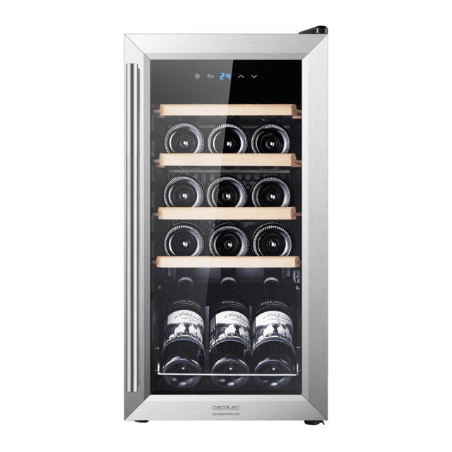 Cecotec Bolero GrandSommelier 1550 Inox Compressor Vinoteca con puerta y tirador inox de 15 botellas de capacidad con sistema compresor de enfriamiento temperatura regulable entre 5-18ºC y panel de control táctil. Vinoteca Última moda