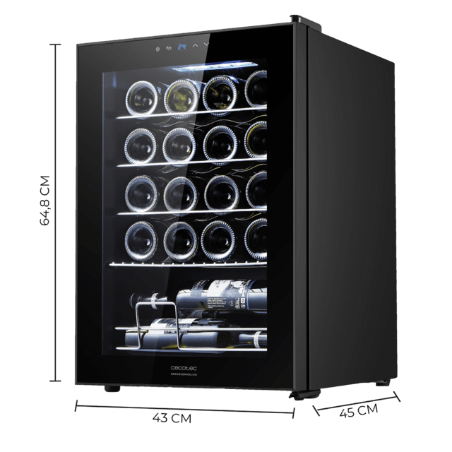 Cecotec Bolero GrandSommelier 2050 Black Compressor Vinoteca en negro de 20 botellas de capacidad con sistema compresor de enfriamiento temperatura regulable entre 5-18ºC y panel de control táctil. Vinoteca Descuento por venta flash