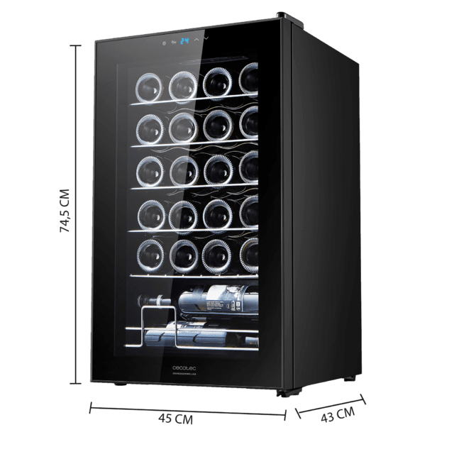 Cecotec Bolero GrandSommelier 2450 Black Compressor Vinoteca en negro de 24 botellas de capacidad con sistema compresor de enfriamiento temperatura regulable entre 5-18ºC y panel de control táctil. Vinoteca Ofertas especiales