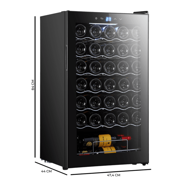 Cecotec Bolero GrandSommelier 34030 Black Compressor Vinoteca de 34 botellas de capacidad con sistema compresor de enfriamiento que garantiza un alto rendimiento. Temperatura regulable y luz LED interior. Vinoteca Rebajas de fin de temporada