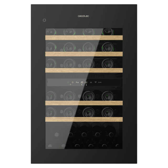 Cecotec Bolero GrandSommelier Duo 57000 Touch Black Compressor Vinoteca integrable negra con doble zona y sensor de apertura Touch con capacidad para 57 botellas en 5 baldas de madera y 88 5 cm de alto por 59 cm de ancho. Sistem Rebajas