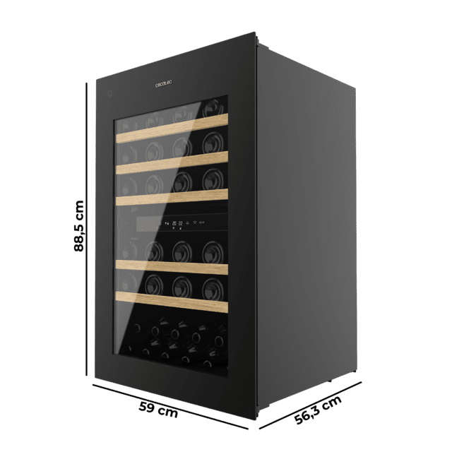 Cecotec Bolero GrandSommelier Duo 57000 Touch Black Compressor Vinoteca integrable negra con doble zona y sensor de apertura Touch con capacidad para 57 botellas en 5 baldas de madera y 88 5 cm de alto por 59 cm de ancho. Sistem Rebajas