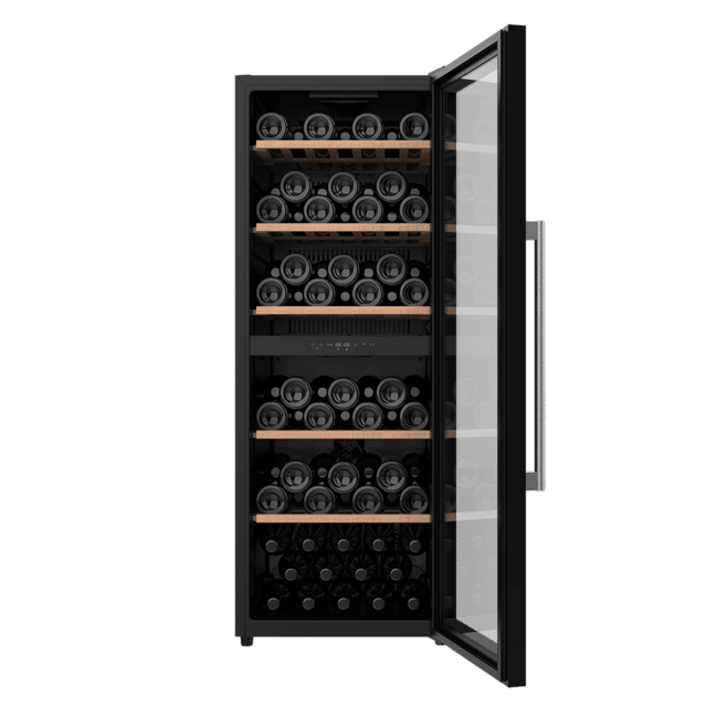 Cecotec Bolero GrandSommelier Duo 77000 Black Vinoteca de 77 botellas de capacidad con sistema compresor de enfriamiento que garantiza un alto rendimiento ofreciendo una doble zona tanto para vino tinto como blanco o champagne. Ofertas