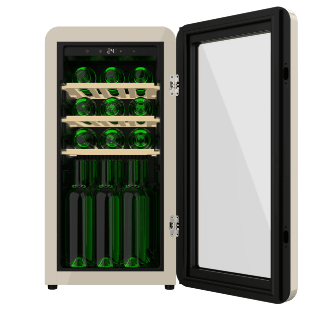 Cecotec Bolero GrandSommelier Origin 18 Hit Beige Vinoteca de diseño retro color beige Capacidad para 18 botellas Control electrónico de temperatura mediante display LED Rango ajustable de 5 a 20ºC Compresor Integrado Tecnolo Venta caliente