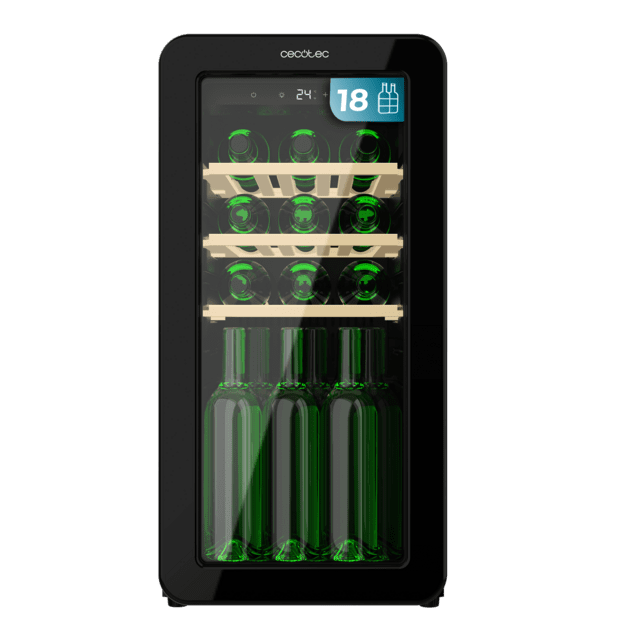 Cecotec Bolero GrandSommelier Origin 18 Hit Black Vinoteca de diseño retro color negro Capacidad para 18 botellas Control electrónico de temperatura mediante display LED Rango ajustable de 5 a 20ºC Compresor Integrado Tecnolo