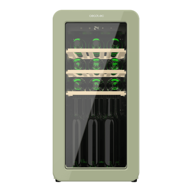 Cecotec Bolero GrandSommelier Origin 18 Hit Green Vinoteca de diseño retro color verde Capacidad para 18 botellas Control electrónico de temperatura mediante display LED Rango ajustable de 5 a 20ºC Compresor Integrado Tecnolo Gran oferta