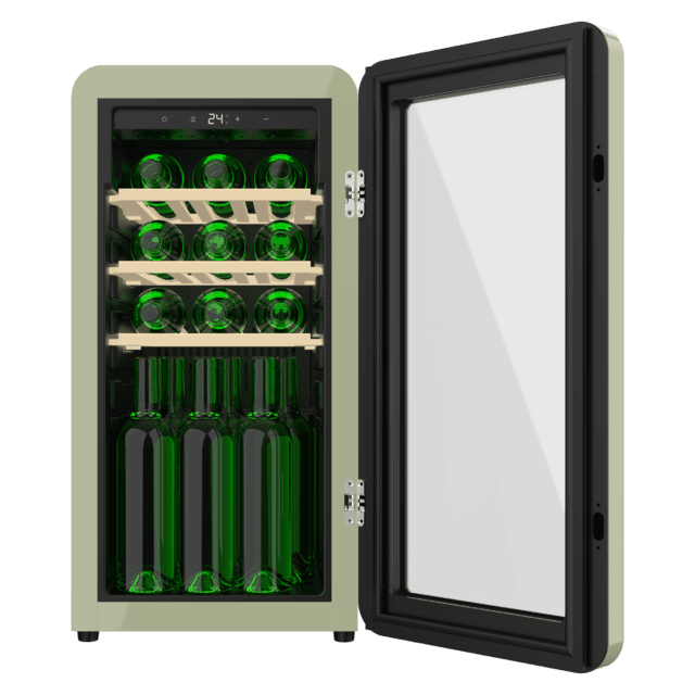 Cecotec Bolero GrandSommelier Origin 18 Hit Green Vinoteca de diseño retro color verde Capacidad para 18 botellas Control electrónico de temperatura mediante display LED Rango ajustable de 5 a 20ºC Compresor Integrado Tecnolo Gran oferta