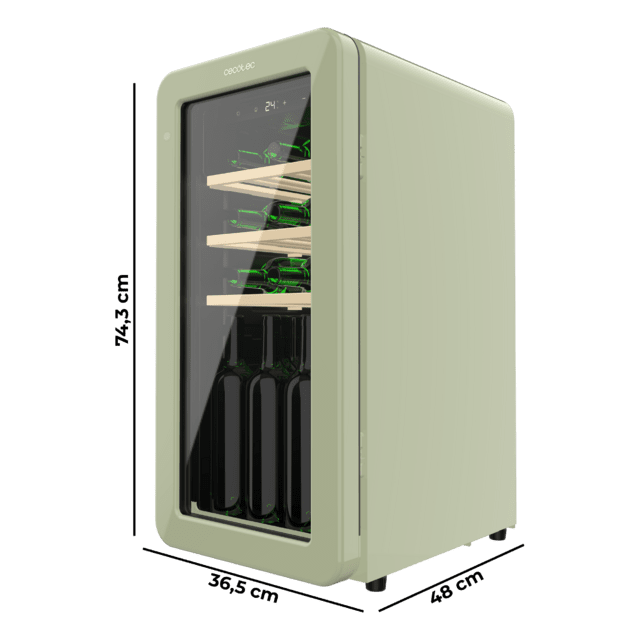 Cecotec Bolero GrandSommelier Origin 18 Hit Green Vinoteca de diseño retro color verde Capacidad para 18 botellas Control electrónico de temperatura mediante display LED Rango ajustable de 5 a 20ºC Compresor Integrado Tecnolo Gran oferta