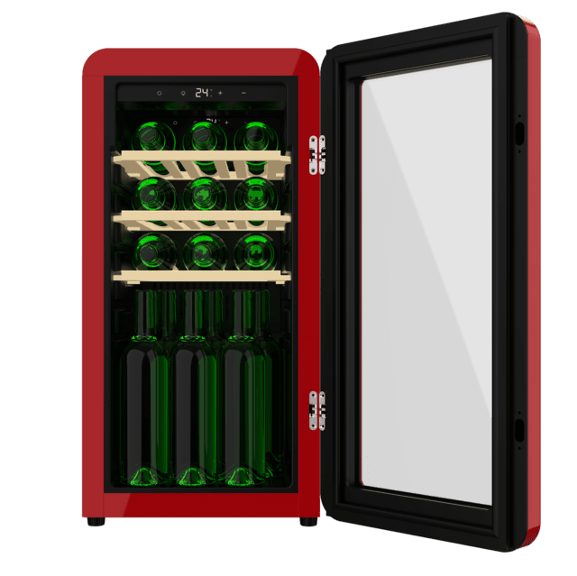 Cecotec Bolero GrandSommelier Origin 18 Hit Red Vinoteca de diseño retro color rojo Capacidad para 18 botellas Control electrónico de temperatura mediante display LED Rango ajustable de 5 a 20ºC Compresor Integrado Tecnologí Rebajas baratas