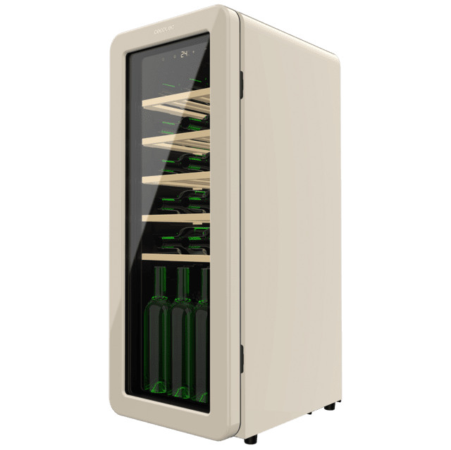 Cecotec Bolero GrandSommelier Origin 24 Hit Beige Vinoteca de diseño retro color beige Capacidad para 24 botellas Control electrónico de temperatura mediante display LED Rango ajustable de 5 a 20ºC Tecnología NoFrost Estante Rebajas de fábrica