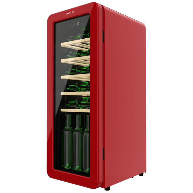 Cecotec Bolero GrandSommelier Origin 24 Hit Red Vinoteca de diseño retro color rojo Capacidad para 24 botellas Control electrónico de temperatura mediante display LED Rango ajustable de 5 a 20ºC Tecnología NoFrost Estantes m Descuento