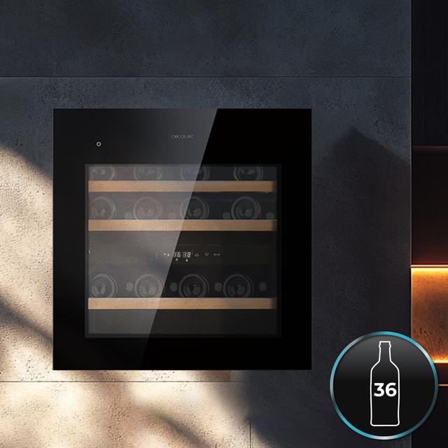 Cecotec GrandSommelier Duo 36000 Touch Black Compressor Vinoteca completamente integrable con cristal negro Apertura táctil mediante sensor Doble zona temperatura 5ºC a 20ºC Capacidad 36 Botellas Dimensiones 60x60cm Iluminaci Rebajas online
