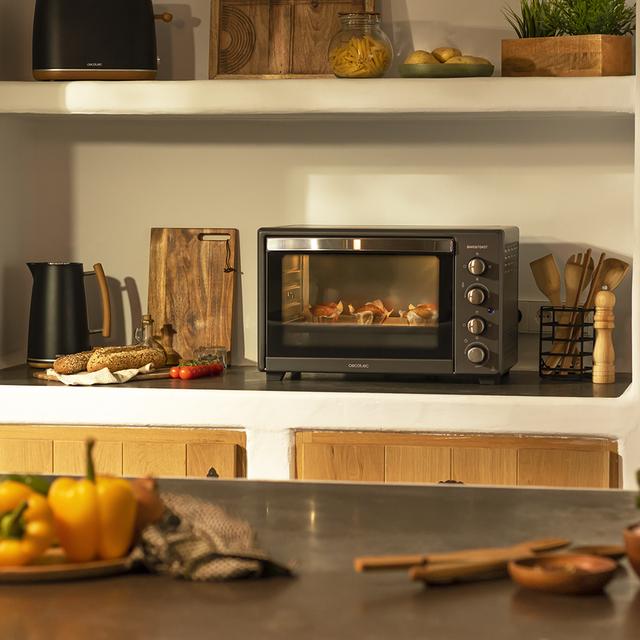 Cecotec Bake&Toast 4500 Black Gyro. Horno Sobremesa de Convección de 2000 W Capacidad 45 L 12 Funciones Combinables Incluye Rustidor giratorio Acero Lacado Negro Horno sobremesa Ahorra y exporta