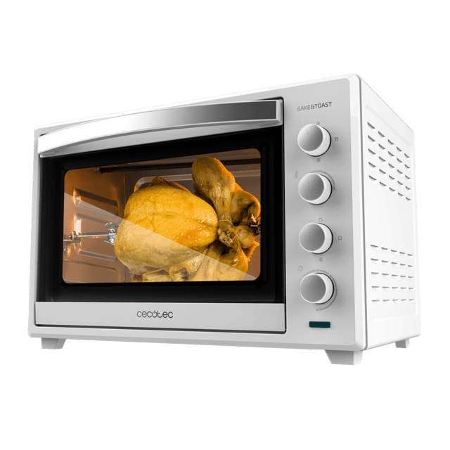 Cecotec Bake&Toast 6000 White Gyro. Horno de Sobremesa de Convección de 2000 W Capacidad 60 L 12 Funciones Combinables Rustidor Giratorio Puerta de Doble Cristal Acero Lacado Blanco Horno sobremesa