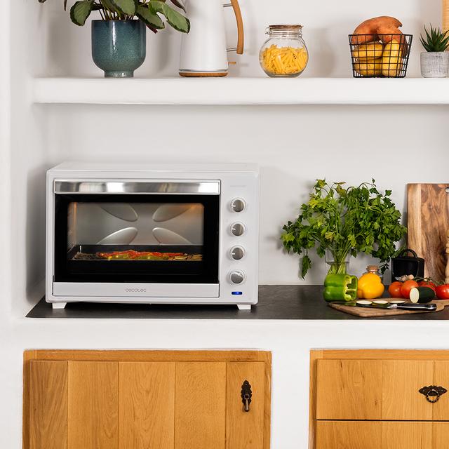 Cecotec Bake&Toast 6000 White Gyro. Horno de Sobremesa de Convección de 2000 W Capacidad 60 L 12 Funciones Combinables Rustidor Giratorio Puerta de Doble Cristal Acero Lacado Blanco Horno sobremesa Descuento por venta flash