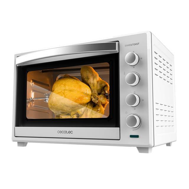 Cecotec Bake&Toast 6000 White Gyro M. Horno de Sobremesa de Convección de 2000 W Capacidad 60 L 12 Funciones Combinables Rustidor Giratorio Puerta de Doble Cristal Acero Lacado Blanco Horno sobremesa Ofertas de temporada