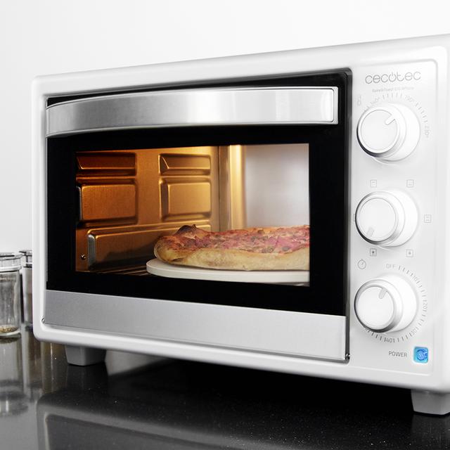 Cecotec Bake&Toast 610 4Pizza. Horno de Sobremesa de Convección 26 L de 1500 W Especial para Pizza 6 Funciones Temperatura regulable Luz interior Puerta con doble cristal Blanco Horno con piedra para pizza   Grandes ahorros