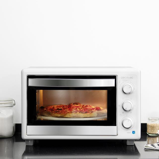 Cecotec Bake&Toast 610 4Pizza. Horno de Sobremesa de Convección 26 L de 1500 W Especial para Pizza 6 Funciones Temperatura regulable Luz interior Puerta con doble cristal Blanco Horno con piedra para pizza   Grandes ahorros