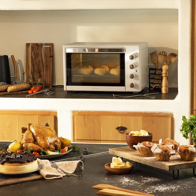 Cecotec Bake&Toast 4500 White Gyro. Horno Sobremesa de Convección de 2000 W Capacidad 45 L 12 Funciones Combinables Incluye Rustidor giratorio Acero Lacado Blanco Horno de sobremesa Outlet online