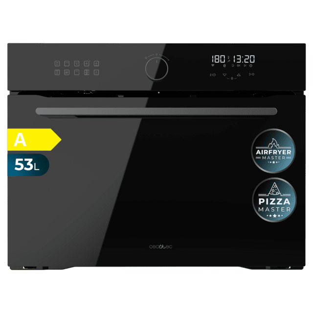 Cecotec Bolero Hexa AF314500 Glass Black A Horno integrable Airfryer de 53L de capacidad 11 funciones con Airfryer Master Pizza Master Steam Asisst Steam EasyClean 3D cooking Clase A. Horno integrable Airfryer