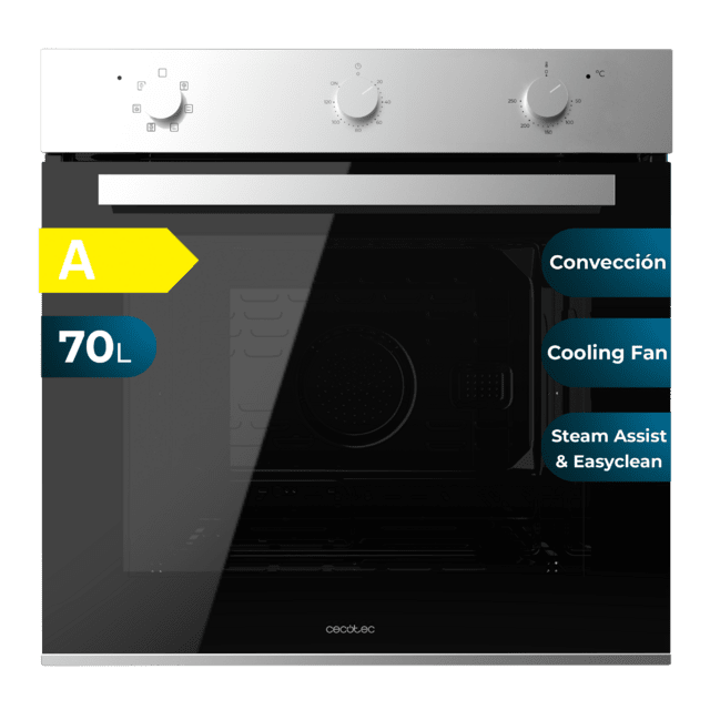 Cecotec Bolero Hexa M236000 Line Time A Horno Integrable Multifunción de 70L de capacidad 6 funciones Timer Clase A 2800W Steam Base XXL Steam Assist Steam EasyClean Cooling Fan Modo Defrost Modo Eco Modo Convección Puerta Tri