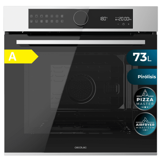 Cecotec Bolero Hexa P516000 Line A Horno Integrable Pirolítico P516000 Line de 73L de capacidad 14 funciones Dual Display Clase A 3250W Pirólisis Pizza Master Airfryer Master Cooling Fan Precalentamiento rápido Modo Defrost M Ofertas de temporada