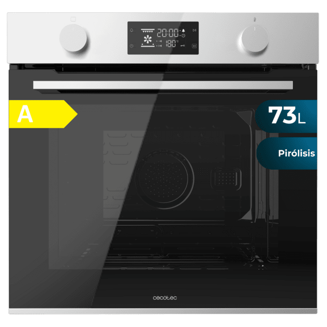 Cecotec Bolero Hexa P526000 Line A Horno Integrable Pirolítico P526000 Line de 73L de capacidad 9 funciones Display Clase A 2800W Pirólisis Cooling Fan Modo Defrost Modo Convección Modo Eco. Horno Integrable Grandes ahorros