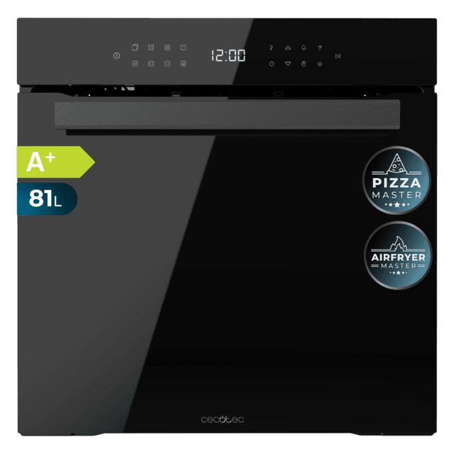Cecotec Bolero Hexa P506000 Glass Black A+ Horno integrable Pirolítico de 81L de capacidad 11 funciones con Airfryer Master Pizza Master 3D Cooking Steam Base X2 Pirólisis Clase A+. Horno integrable Pirolítico