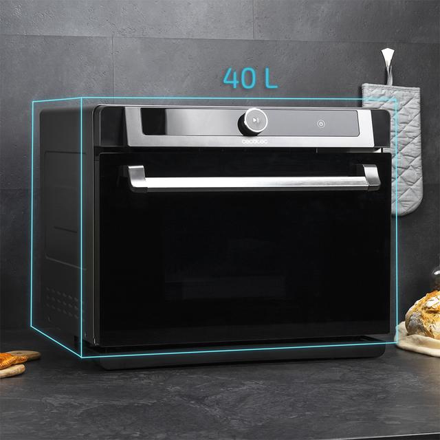 Cecotec Bake&Steam 4000 Combi Gyro Horno de vapor 3 en 1 con función vapor convección y freidora de aire 40 litros de capacidad 7 funciones de cocinado función de autolimpieza rustidor y 2400 W de potencia. Horno a vapor con Ofertas