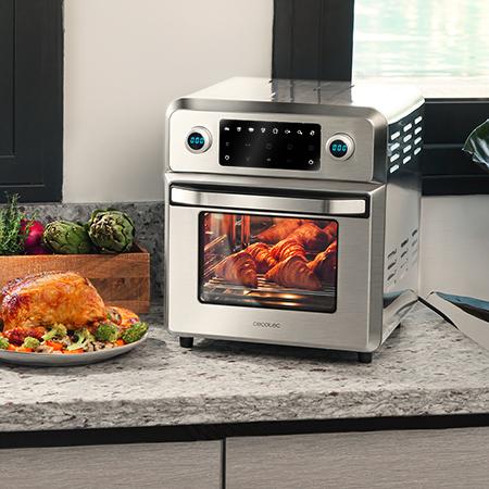 Cecotec Bake&Fry Touch. Horno de Aire Caliente con 1700 W Capacidad 14 Litros Convección Pantalla Táctil 9 Funciones Acero Inoxidable Temperatura regulable Horno freidora de 14 litros de capacidad y 1700 W de potencia Rebajas de fábrica