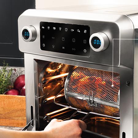 Cecotec Bake&Fry Touch. Horno de Aire Caliente con 1700 W Capacidad 14 Litros Convección Pantalla Táctil 9 Funciones Acero Inoxidable Temperatura regulable Horno freidora de 14 litros de capacidad y 1700 W de potencia Rebajas de fábrica