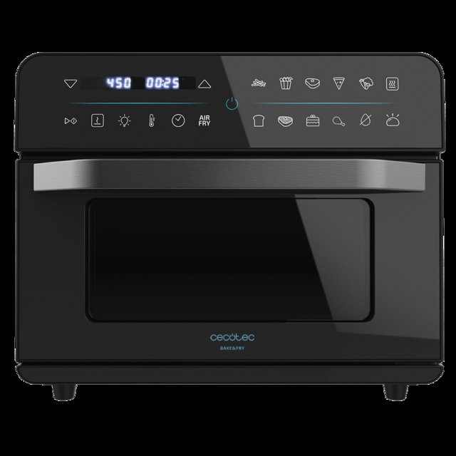 Cecotec Bake&Fry 2500 Touch. Horno Freidora de Aire Caliente de 1800 W Convección 25 Litros Pantalla Táctil 12 Funciones Temperatura regulable hasta 230º Temporizador Negro Horno freidora de 25 litros de capacidad y 1800 W de Descuento