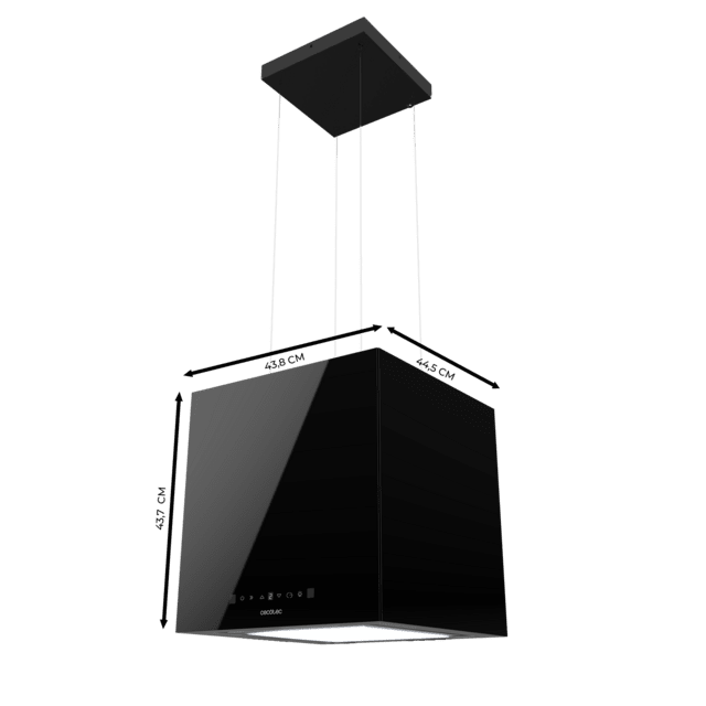 Cecotec Bolero Flux CCT 448000 Glass Black A++ Campana colgante cuadrada de 44cm de ancho acabado vidrio negro succión 800m3/h Motor 210W Clase A++ control táctil 3 niveles de potencia Booster luz filtro de carbono Hand Moveme Rebajas top