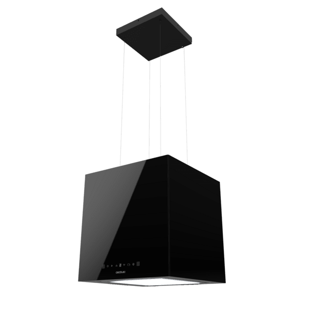 Cecotec Bolero Flux CCT 448000 Glass Black A++ Campana colgante cuadrada de 44cm de ancho acabado vidrio negro succión 800m3/h Motor 210W Clase A++ control táctil 3 niveles de potencia Booster luz filtro de carbono Hand Moveme Rebajas top