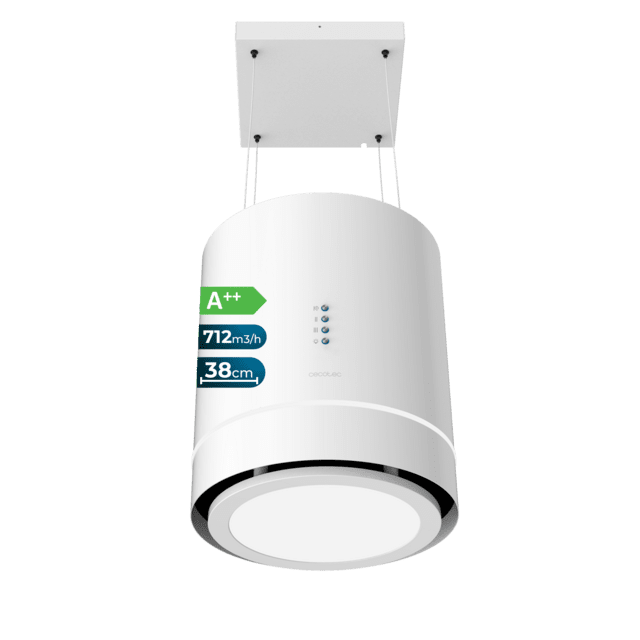 Cecotec Bolero Flux CRE 448000 White A++ Campana colgante redonda Bolero Flux CRE 448000 White A++ de 38cm de diametro acabado en blanco succión 712m3/h Motor 210W Clase A++ control electrónico 3 niveles de potencia luz filtro COMPRAR AHORA