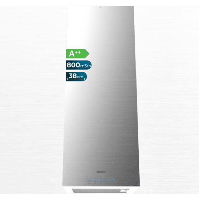 Cecotec Bolero Flux ICT 388000 Inox A++ Campana isla cuadrada de 38cm de ancho acabado inox succión 800m3/h Motor 210W Clase A++ control electrónico 3 niveles de potencia luz filtro de carbono y Delay Function. Campana isla cu Últimos 2 días