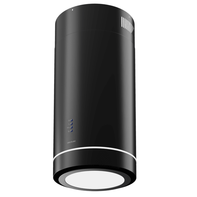Cecotec Bolero Flux IRE 388000 Black A++ Campana isla redonda de 38cm de diametro acabado negro succión 712m3/h Motor 210W Clase A++ control electrónico 3 niveles de potencia panel led filtro de carbono y Booster Function. Cam Último día