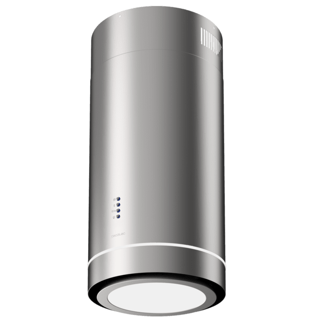 Cecotec Bolero Flux IRE 388000 Inox A++ Campana isla redonda de 38cm de diametro acabado acero inoxidable succión 712m3/h Motor 210W Clase A++ control electrónico 3 niveles de potencia panel led filtro de carbono y Booster Fun Precio de fábrica