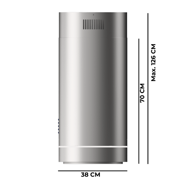 Cecotec Bolero Flux IRE 388000 Inox A++ Campana isla redonda de 38cm de diametro acabado acero inoxidable succión 712m3/h Motor 210W Clase A++ control electrónico 3 niveles de potencia panel led filtro de carbono y Booster Fun Precio de fábrica